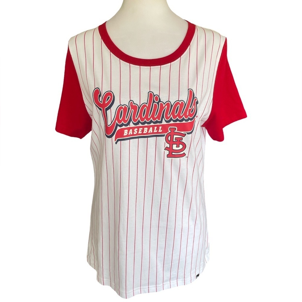 New Era St. Louis Cardinals Baseball Red and White Striped T-Shirt Women’s Large